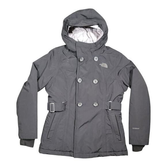 The North Face HyVent Coat Belted Insulated Jacket Girl's Sz 10/12 Medium Black - Picture 1 of 15